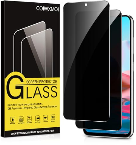 Coiwxmoi Protector Pantalla Privacidad para Xiaomi Redmi Note 10 4G/10S 4G Cristal Vidrio Templado Antiespia 9H Dureza Anti-Arañazos Anti Espía Protectora Película Sin Burbujas Privacy,2 Piezas