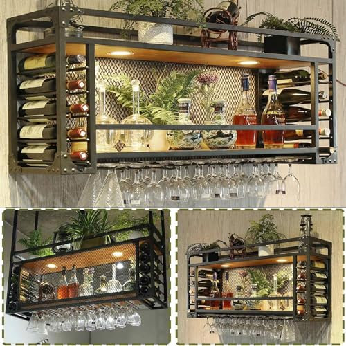 Estante de metal negro para copas de vino con estante para el hogar, restaurante y bares, 95 x 30 x 50 cm