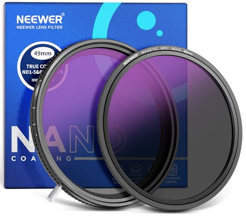 NEEWER Filtre ND Variable HD Vraies Couleurs 49mm ND2-512 (1-9 stops),VND & Objectif Magnétique ND32, Filtre ND Multicouche,Pas de Décalage Couleur/Pas de Croisement X/Pas de Vignettage