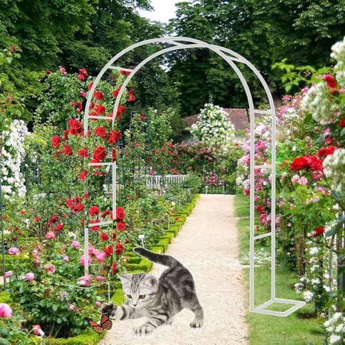 SEVSO Rosenbogen Gartenbogen, Rosenbogen Aus Metall Stabil, Rosenbogen Metall, Rosenbögen Für Verschiedene Kletterpflanzen, Rosenbogen Verzinkt, 140Cm 180Cm 240Cm,Weiß,W1.4M*H2.3M