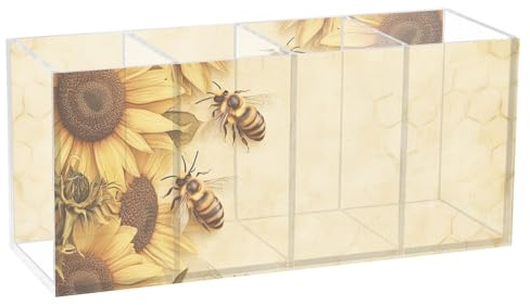 Makeup Brush Organizer Pencil Holder Pen Organizer Clear for Desk Bees Sunflower Retro Cosmetic Brushes Stationery Storage