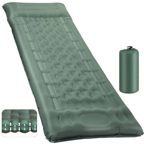 Camping Mat - 2025 Upgraded 12-15CM Extra Thick Self Inflating Camping Sleeping Mat, Reinforced Support Structure with Built-in Foot Pump and Pillow,Portable Sleeping Air Mattress for Tent Hiking