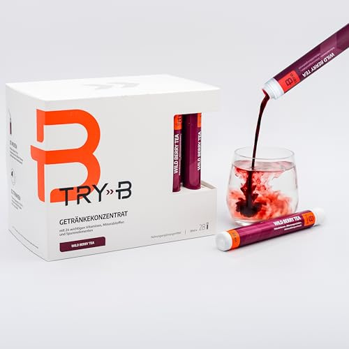 TRY-B Abnehmshake mit Glycerol, Vitaminen & Mineralstoffen – Diät Shake für 7 Tage – Abnehmen Shake 28 Tubes für einfache Diät Kur – Low Calorie Fastendrink ohne Hungergefühl – Wild Berry Tea
