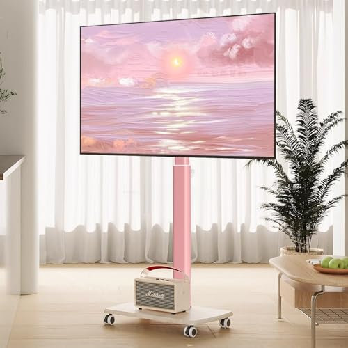 HOLGVE Mobilt Tv-ställ, Mobil Tv-vagn For 32-85 Tum På Hjul, Golvrullande Tv-vagn, Höjdjustera Bärbar Tv-bänk, Roterbar Rullande Tv-vagn(Pink)