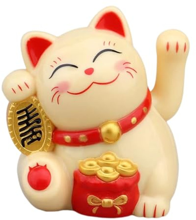 Maneki Neko - Braccio a di gatto portafortuna a energia solare, 4 x 4 x 5,5 cm, statua oscillante per buona, ciondolo prosperità