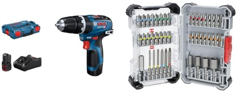 Bosch Professional 12V System Cordless Combi GSB 12V-35 (incl.2X GBA 3.0Ah Battery, GAL 12V-40 Charger) + 43x Extra Hard Screwdriver Bit Set (197 x 110.5 mm, Accessories)