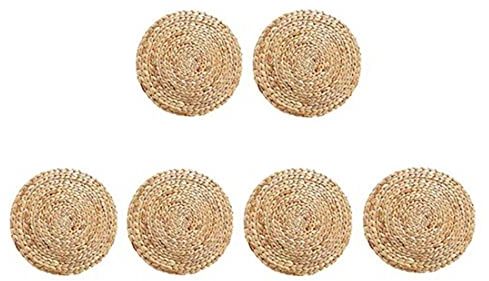 reamhome Round Woven Rattan Placemats, Natural Wicker Mats, Water Hyacinth Straw Braided Placemats, Set of 6