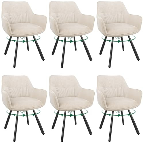 WAFTING Esszimmerstuhl 6er Set drehbar 360°, Polsterstuhl Samt, Khaki | Armlehnstuhl drehbar,Moderner Stühle für Esszimmer,Küchenstuhl für Wohnzimmer,Arbeitszimmer,Schlafzimmer