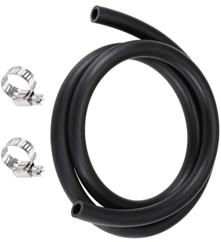 TA-VIGOR 8mm ID x 12mm OD 1M Lubricating Oil Hose, Rubber Tubing Hose Rubber Pipe for Irrigation, Small Equipment, Outdoor, Garden Water Tubing, 2 Clamps Black