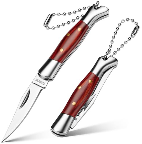SPITZKANTE Mini cuchillo plegable – cuchillo de bolsillo de apertura manual a dos manos en acero 420C1