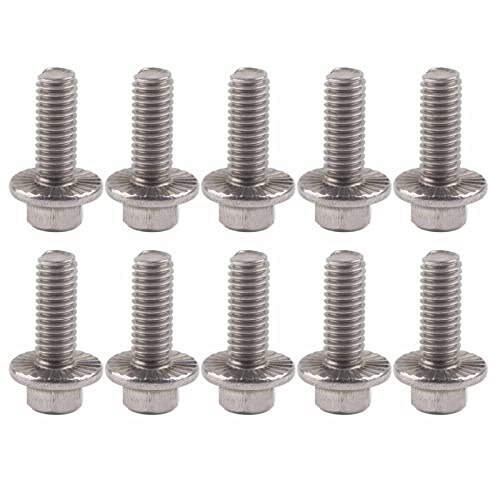 10pcs M6 Flange Hex Head Screw Bolts Assortment Kit, Stainless Steel SS304 Full Coarse Thread Hex Flange Screws Cap Washer Head Bolts Fastener (#1)