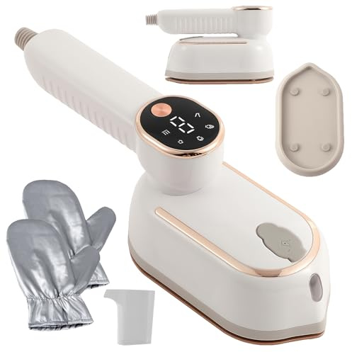 Travel Steamer for Clothes 1200W Travel Iron Handheld Portable Iron 10-Second Rapid Heat-Up Clothes Steamer with LCD 180° Rotating 3 Steam Levels Handle & Ceramic Soleplate for Home and Travel (White)
