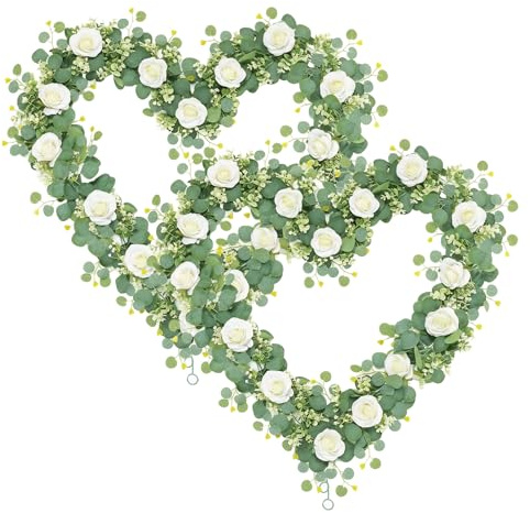 Fynokst 2 guirnaldas de flores artificiales de hiedra, guirnalda vintage con seda y peonía, rosas de eucalipto, para arco de boda, decoración de puerta de fiesta (blanco)