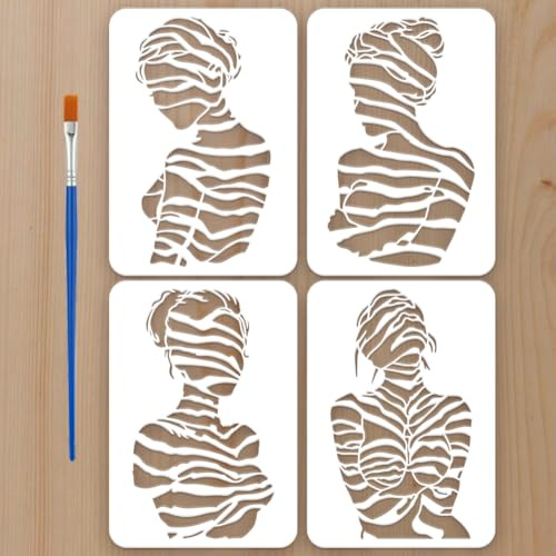 FINGERINSPIRE 4 Stück Frauen Schablone 21x29.7cm Künstlerische Weibliche Malschablone Abstrakte Figuren Zeichenvorlagen Mit Pinsel Zum Malen Auf Leinwand Möbeln Wanddekoration DIY Projekten