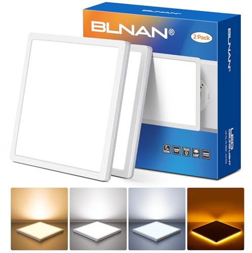 BLNAN 2Pack LED Ceiling Light, 18W 1800LM Ceiling Lamp, 4W Warm Night Light, 3000K/4000K/5000K Ceiling Light for Bedroom Kitchen Balcony Basement Bathroom Hallway, Square White 22CM