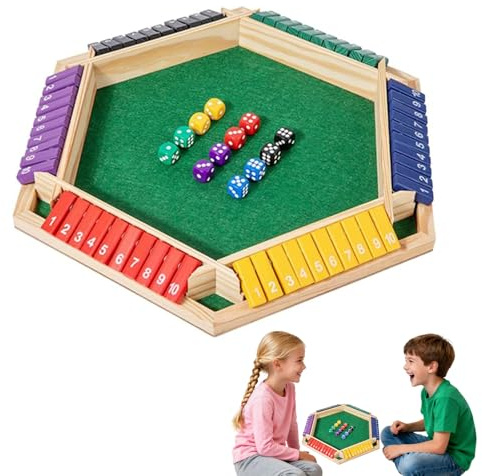 YSINOBEAR Shut The Box Game, 6 Player Wooden Dice Board Game,Traditional Table Dice Classic Table Dice Games,Wooden Math Traditional Pub Board Dice Game,Educational Family for Kids Adults (A)