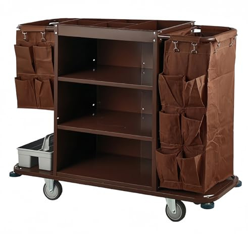 H Style Kompakter Reinigungswagen für Hotels & Apartments, Mehrzweckwagen mit abnehmbaren Leinentaschen und feststellbaren Rädern, ideal für den Reinigungsservice