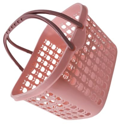 EXCEART Cestino Portafrutta in Plastica Riutilizzabile Manico, Cestino la Spesa Medio Rosa per Cucina e Casa, Contenitore Portaoggetti Stabile e Portatile per Frutta, Verdura e Snack