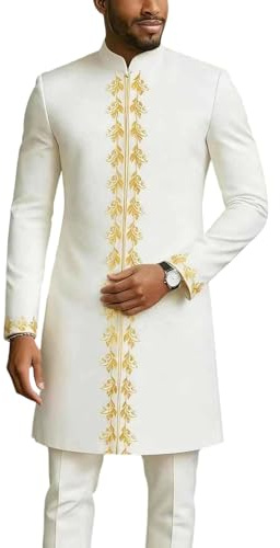 RUMAOZIA Traje de hombre africano para hombre de Middle East Thobe con pantalones, conjunto africano de 2 piezas dashiki y pantalones de ajuste regular vestido Dubai árabe caftán ropa tradicional