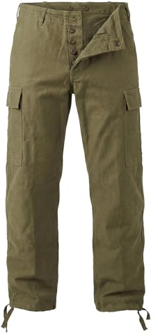VINTIKA Original German Army Moleskin Trousers Genuine Bundeswehr Surplus New Combat Cargo Pants Heavy Duty Cotton Workwear Olive Green - 32in