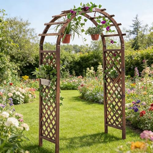 Rytgdxss Stabiler Torbogen aus Kiefer Rosenbogen mit Halbbogen Einfach montierbare Rankhilfe für Rosen,Efeu,Clematis Robuste Laubengang-Konstruktion für Garten,Rasen & Hof(120x50x217cm-Nur Torbogen)