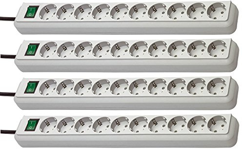 Brennenstuhl Eco-Line, Steckdosenleiste 10-fach (mit Schalter und 3m Kabel - besonders stromsparend) (Lichtgrau | 4er Set)