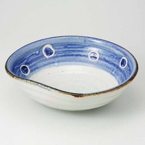 せともの本舗 Goth Roll Polka Dot 9 Size Flat Pot, 10.8 x 10.4 x 3.7 inches (27.5 x 26.3 x 9.3 cm), 42.1 oz (1,230 g), Planting Bowl, Restaurant, Restaurant, Commercial Use, Japanese Tableware, Restaurant