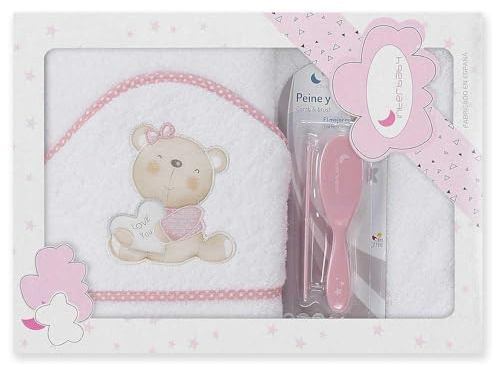 Interbaby Cape du Bain 400 GSM terry bomull + borste/kammodell Love You vit/rosa 100 x 100 cm