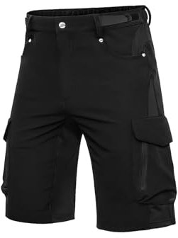 Cycorld Kurze Hosen Herren Atmungsaktiv Cargo Shorts Wasserabweisend Wanderhose Cargohose MTB Hose Herren Kurz mit 6 Taschen Bermuda Treking Sport Outdoorhose Stretch Sommer(Schwarz Ohne Pads, L)