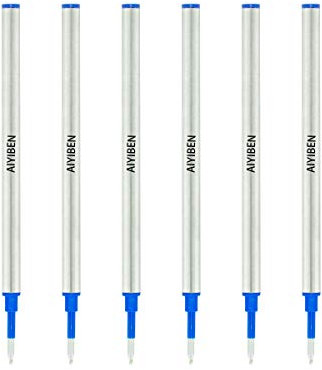 AIYIBEN Tintenroller-Mine 4.37''，Roller Ball Fine Point 0,5 mm, German Ink Refill Packung mit austauschbaren Kugelschreiber Refills Medium Point(6er Pack) (blau)