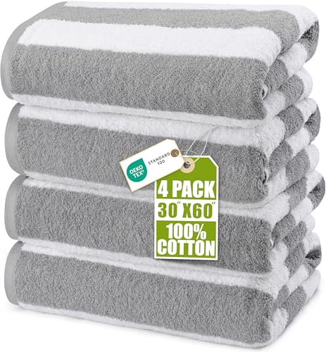 Utopia Towels 4 Pack Cabana Stripe Beach Towel, 30 by 60 Inches, Oversized 100% Ring Spun Cotton Pool Towels, Highly Absorbent Quick Dry Bath Towels for Beach, and Swim, Yellow