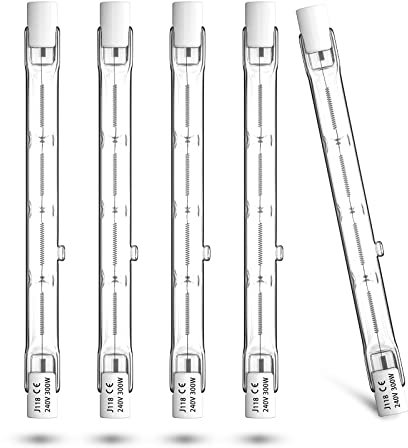 Luxvista R7S Halogenlampe 300W 118mm Dimmbar Warmweiß 2800K Halogen Leuchtmittel, J118 Halogen Lineares Licht AC 220V-240V 5900LM Flutlicht für Landschaftsbeleuchtung Halogenstab lampe(5 Stück)