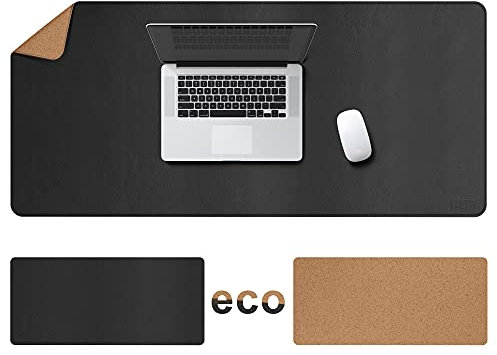 Cacoy Schreibtischunterlage Kork & Leder 120x60 cm, Doppelseitiges Großes erweitertes Computer-Mauspad für Zuhause Büro Zubehör, Übergröße Groß Mauspads xxl, Wasserdichte Leder Tischunterlage, Schwarz