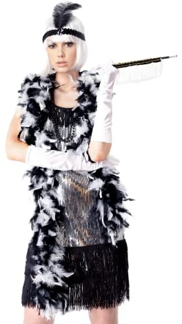Boa de Plumas Carnaval, Accesorios para Disfraz de 20s o Fiestas de Cosplay, 40g/180cm y 80g/200cm (40g/180cm, Negro/Blanco)