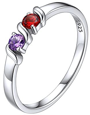 ChicSilver Silberring mit Simulierten Geburtsstein Damen Mädchen Fingerring mit Wunschgravur BFF Fingerring Ehering in Ringgröße 54 Personalisierter Fingerring für Freundin Ehefrau