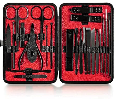 XIXIDIAN Conjunto de manicura, 23pcs Acero Inoxidable Professional Clavas de uñas Pedicure Conjunto con Estuche de Almacenamiento de Cuero Negro