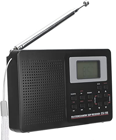 Portable Radio, FM AM SW MW LW TV Full Band Pocket Radio Player, Strong Reception Mini Radio with Digital Clock and Headset, Long Battery Life