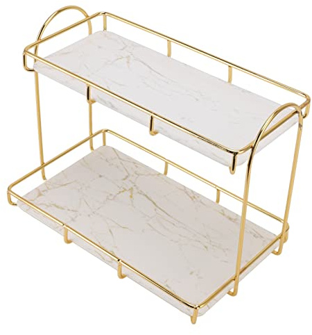 LIYJTK 2-stöckiges Gold-Kosmetik-Aufbewahrungsregal Mit Großer Kapazität, Wasserdichtes Metall-Arbeitsplatten-Aufbewahrungsregal, Make-up-Organizer, Regalhalter Für Badezimmer, Küche, Schlafzimmer
