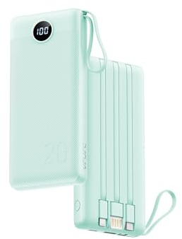 VRURC Portable Charger with Built in Cords, 22.5W PD & QC 3.0 Fast Charging 20000mAh USB C Power Bank, 4 Output 2 Input LED Display Phone Battery Pack with Cable Compatible with iPhone,Samsung,Tablet