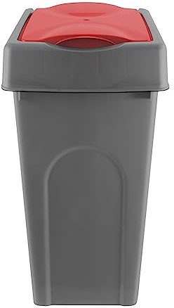 simpa 50L Grey Square Slanted Rubbish Recycling Bin with Red Lift Top Cowl Lid