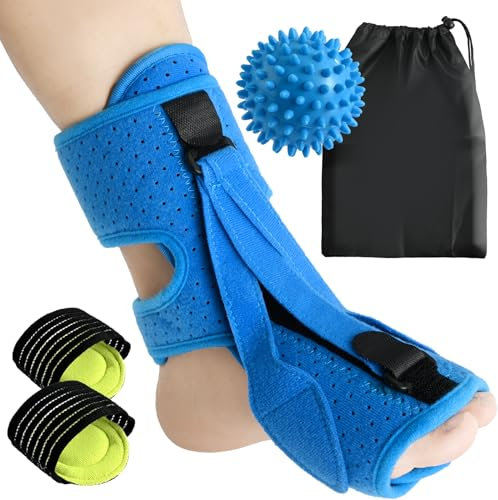 Abnaok Plantarfasziitis Nachtschiene, 3 verstellbare Riemen Upgraded Plantar Fasciitis Brace mit Massage Ball für Fuß Schmerzlinderung von Achilles Tendonitis Fuß fallen Flachen Bogen Ferse Spur