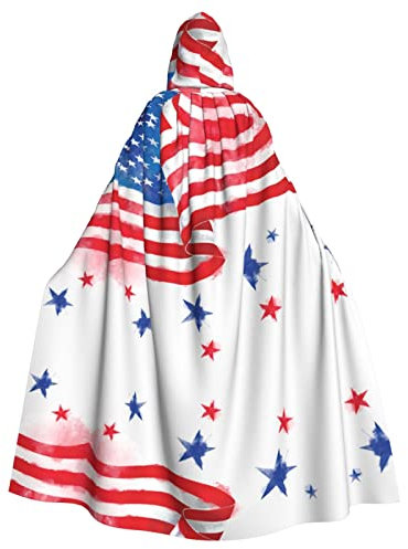 Sylale Amerikanische Flagge und Sterne Unisex Kapuzenumhang Weihnachten Fasching Halloween Cosplay Kostüm für Erwachsene