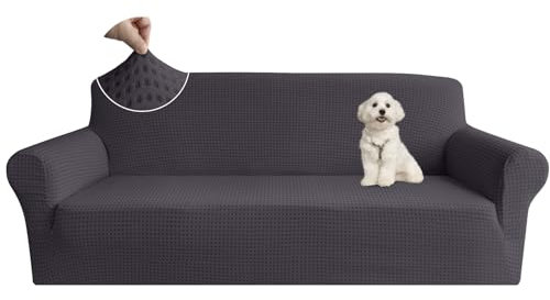 Granbest 2024 Cross Grid Thicken Sofa Cover 3 Seater Jacquard High Stretch Couch Cover Four Seasons Universal Sofa Slipcover for Pets,Dogs, Children(Checkered Charcoal Grey, 3 Seater)