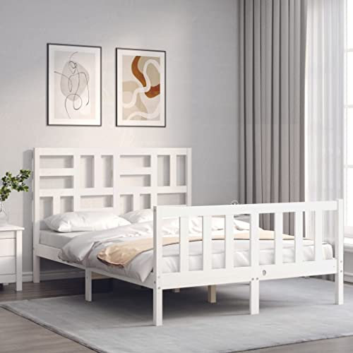 Camerina Massivholzbett mit Kopfteil Bettgestell Bed Frame Holzbett Kopfteil Bett Schlafzimmer Bett Massivholzbetten Weiß 120x200 cm 3193072