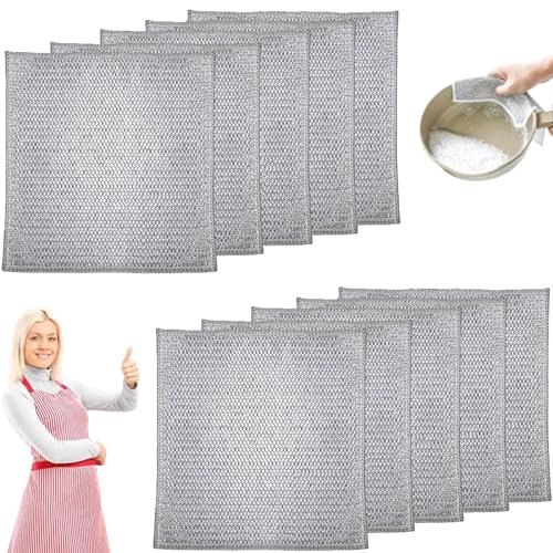 BUKYCAT 10 Pièces Torchon Multifonctionnel Anti-Rayures, Chiffons à Vaisselle en Fil Métallique Polyvalents, Torchons à Vaisselle Réutilisables Anti-Rayures pour Humides et Secs