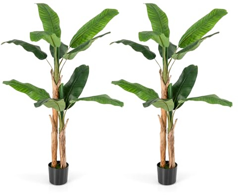 COSTWAY Artificial Banana Plant in Plastic Pot, Bird of Paradise Tree, Indoor Outdoor Greenery Fake Decorative Plants for Home Office Lobby Restaurant Garden（2, 165CM, 2 Trunks）