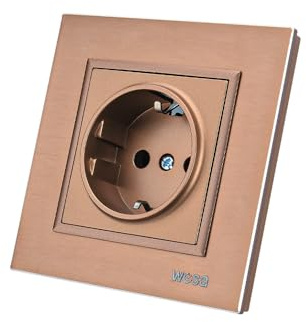 WESA Prise murale 250V AC 16A Prise de terre Cuivre Aluminium Panneau Brossé FL-04