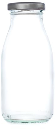 Wares of Knutsford 250ml Small Glass Milk Bottles with Silver Twist Lids – Mini Drink Bottles for Juice, Smoothies, Shots & Parties