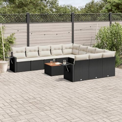 ZEYUAN 12-TLG. Garten-Sofagarnitur mit Kissen Schwarz Poly Rattan, Lounge Gartenmöbel Set, Möbelsets, Balkon Möbel, Gartenlounge, Gartensofa - 3257120
