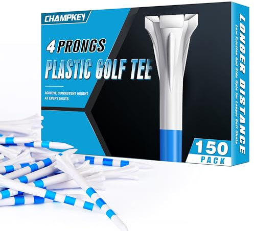 CHAMPKEY PRO 4-Prong Plastic Golf Tees 150 Pack - 70% Ball Contact Reduced for Less Friction and Maximum Distance Performance Golf Tees Plastic (White, 3-1/4)